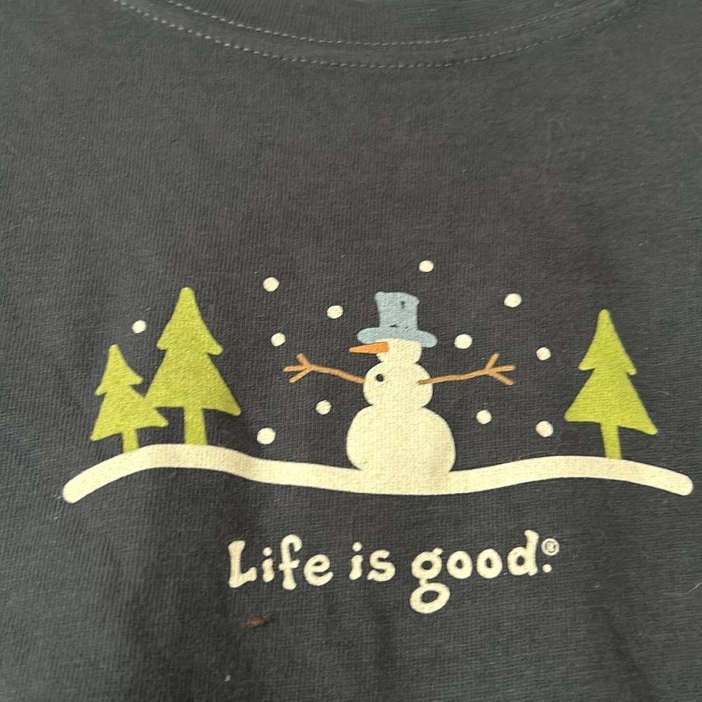 Life Is Good Long Sleeve Winter Snowman Holiday Tee Shirt